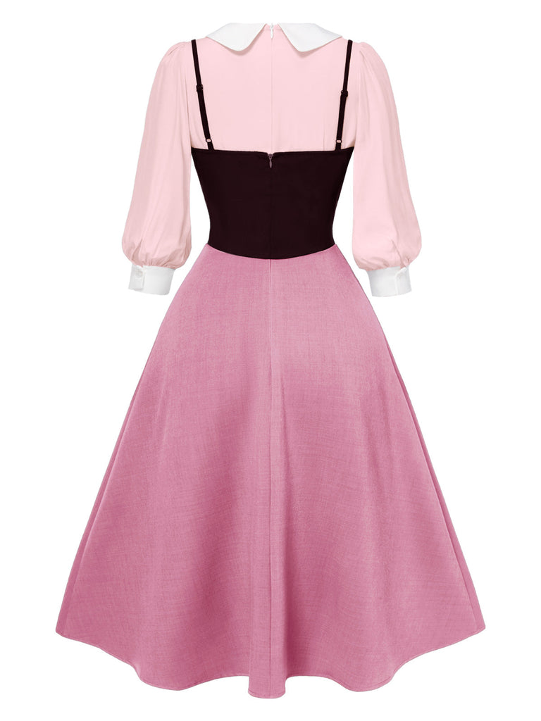 2PCS chemisier rose contrasté et robe grise des années 40