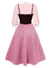 2PCS chemisier rose contrasté et robe grise des années 40