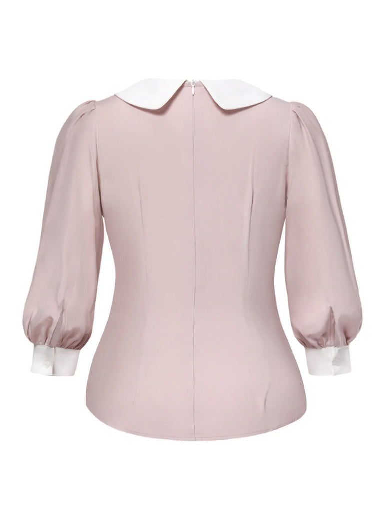 [Pré-vente] [Grande taille] 2PCS chemisier rose colorblock et robe grise des années 40