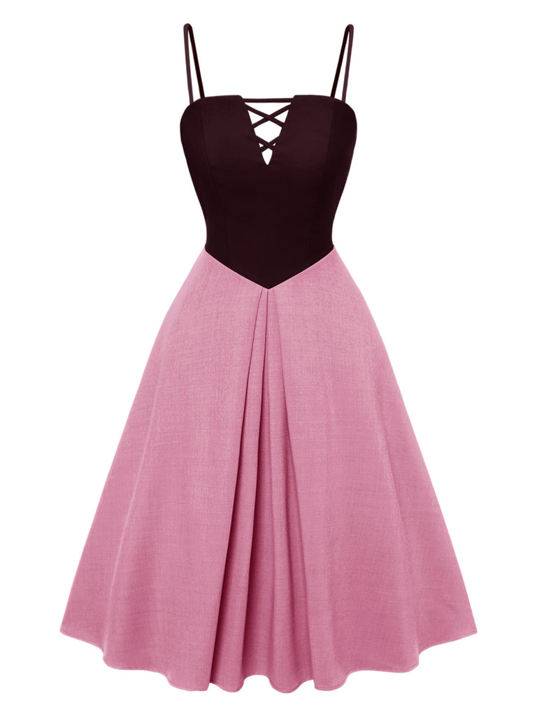 2PCS chemisier rose contrasté et robe grise des années 40