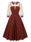 [Prévente] 2PCS chemisier blanc contrasté et robe plissée à carreaux rouge des années 40