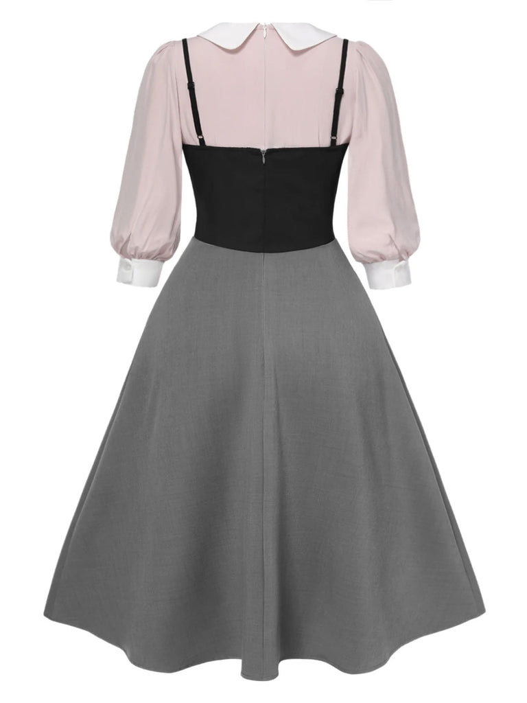 [Pré-vente] [Grande taille] 2PCS chemisier rose colorblock et robe grise des années 40