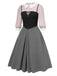 [Pré-vente] [Grande taille] 2PCS chemisier rose colorblock et robe grise des années 40