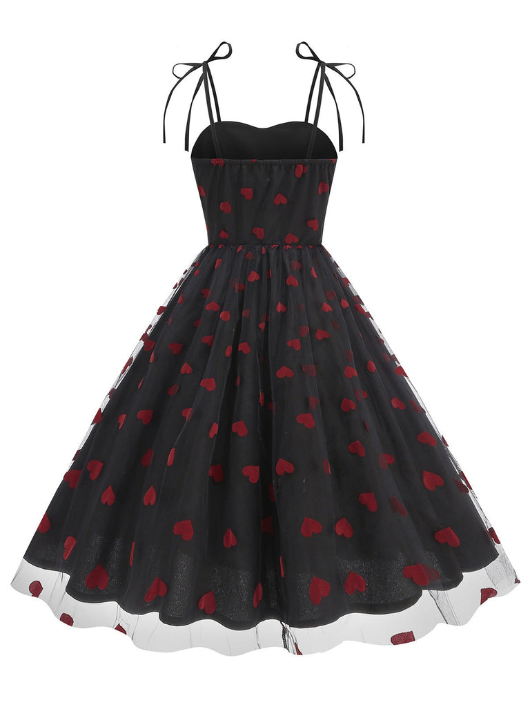 Robe à bretelles en patchwork de mailles à cœurs rouges des années 1950