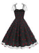 Robe à bretelles en patchwork de mailles à cœurs rouges des années 1950