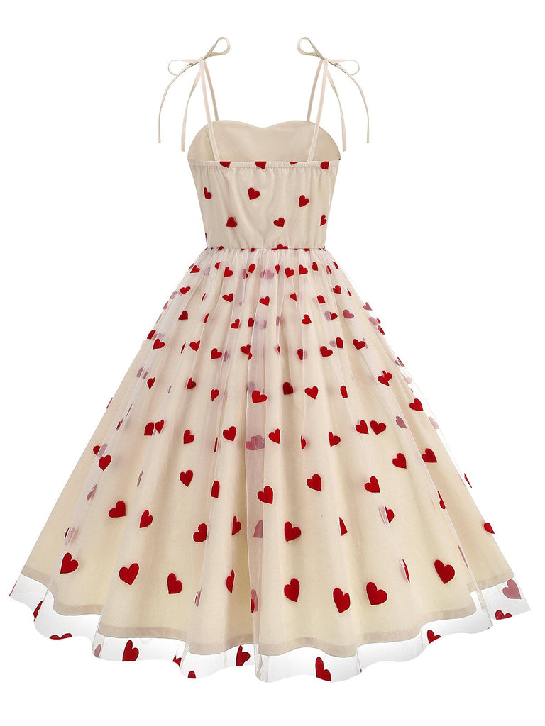 Robe à bretelles en patchwork de mailles à cœurs rouges des années 1950
