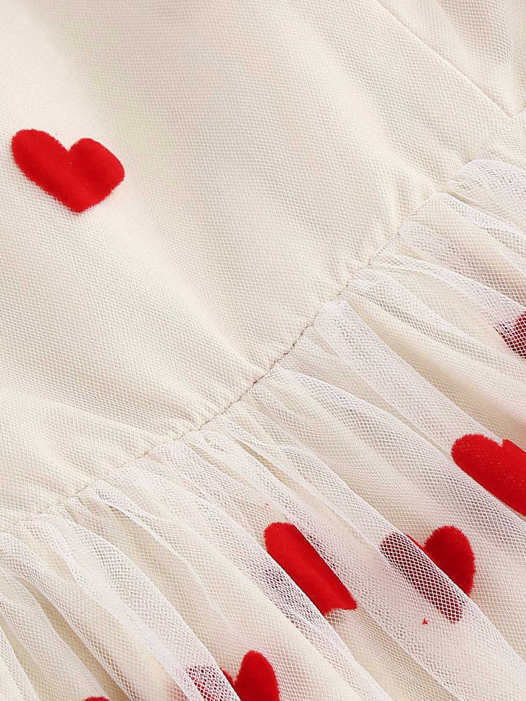 Robe à bretelles en patchwork de mailles à cœurs rouges des années 1950