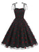 Robe à bretelles en patchwork de mailles à cœurs rouges des années 1950