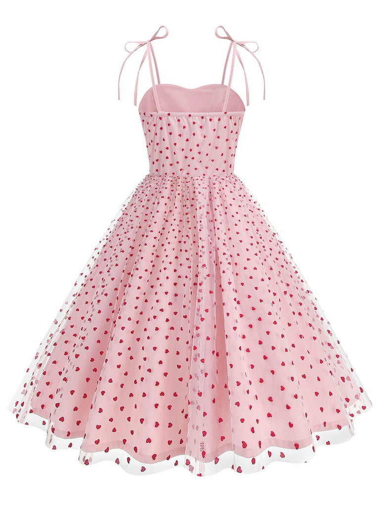 Robe à bretelles en patchwork de mailles à cœurs rouges des années 1950