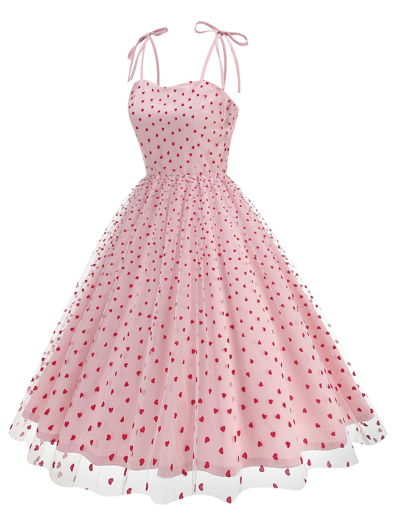 Robe à bretelles en patchwork de mailles à cœurs rouges des années 1950