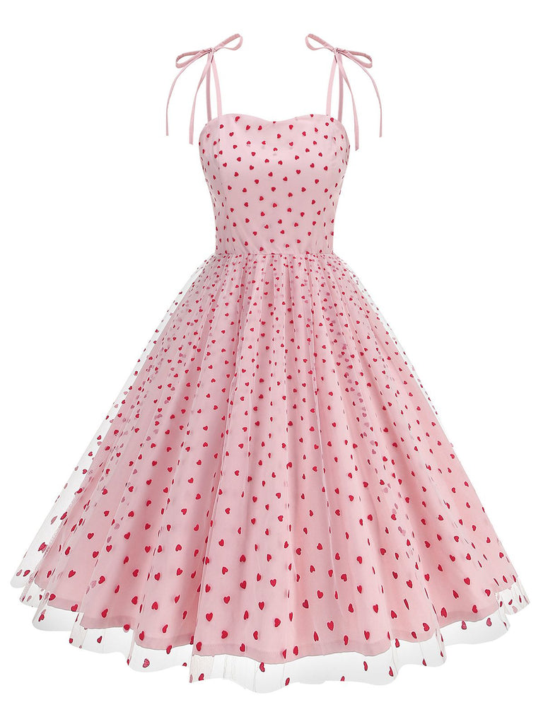 Robe à bretelles en patchwork de mailles à cœurs rouges des années 1950