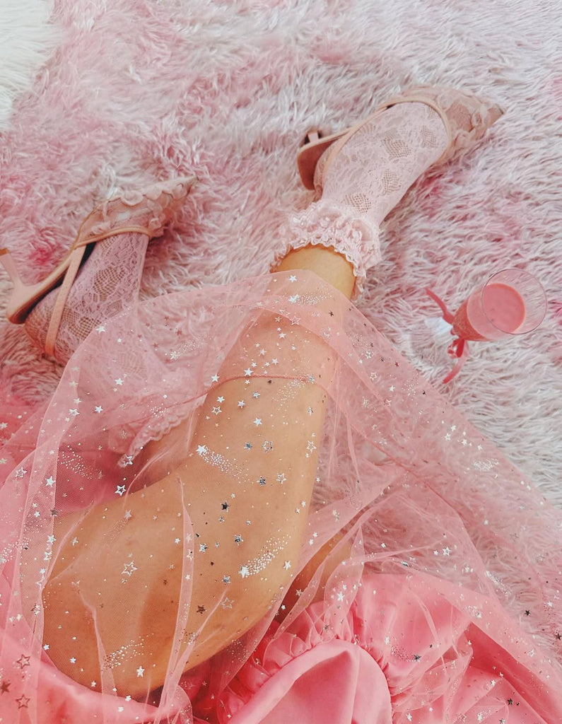 Robe trapèze en maille pailletée rose WICKED des années 1950