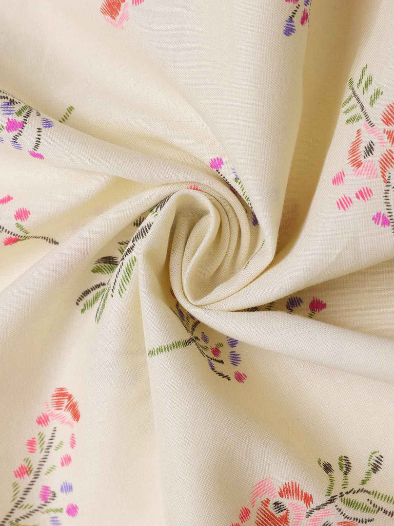 Robe beige à manches bouffantes et revers fleuris des années 1940