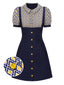 Robe bleue carreaux argyle col claudine des années 1960