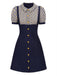 Robe bleue carreaux argyle col claudine des années 1960