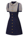 Robe bleue carreaux argyle col claudine des années 1960