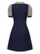 Robe bleue carreaux argyle col claudine des années 1960