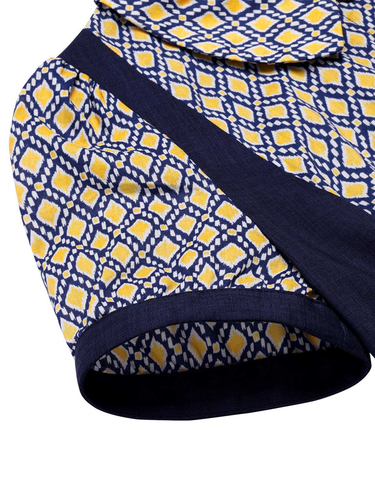 Robe bleue carreaux argyle col claudine des années 1960