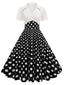 Robe trapèze à pois et revers des années 1950