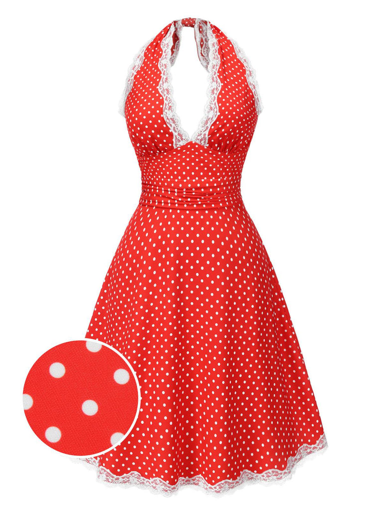 [Prévente] Robe dos nu en dentelle froncée à pois rouge des années 1950