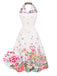 Robe blanche patchwork à revers fleuris des années 1940