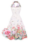 Robe blanche patchwork à revers fleuris des années 1940