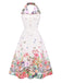 Robe blanche patchwork à revers fleuris des années 1940