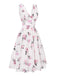 Robe rose en mousseline de soie roses col V profond des années 1940
