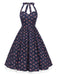 [Pré-vente] Robe licou en coton fleurs bleu foncé avec dentelle des années 1950