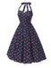 [Pré-vente] Robe licou en coton fleurs bleu foncé avec dentelle des années 1950