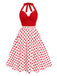 Robe rouge à pois et col licou des années 1950