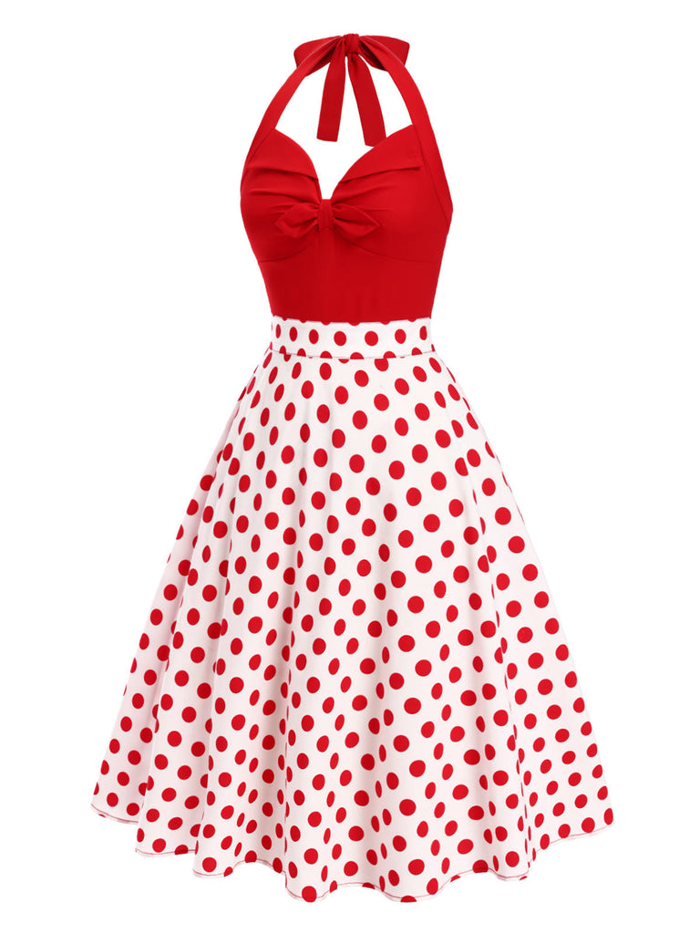 Robe rouge à pois et col licou des années 1950