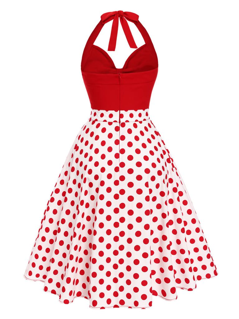 Robe rouge à pois et col licou des années 1950