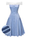 Robe patchwork en tulle bleu à épaules dénudées des années 1950