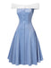 Robe patchwork en tulle bleu à épaules dénudées des années 1950