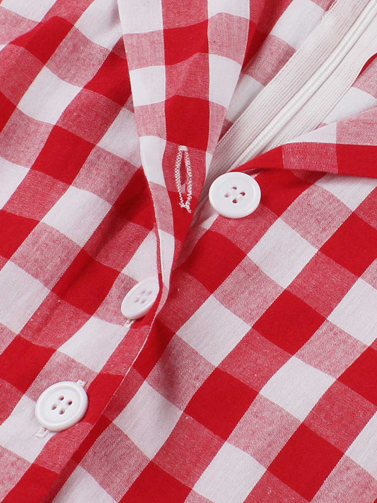 Robe rouge à carreaux vichy en pur coton avec ceinture des années 1950