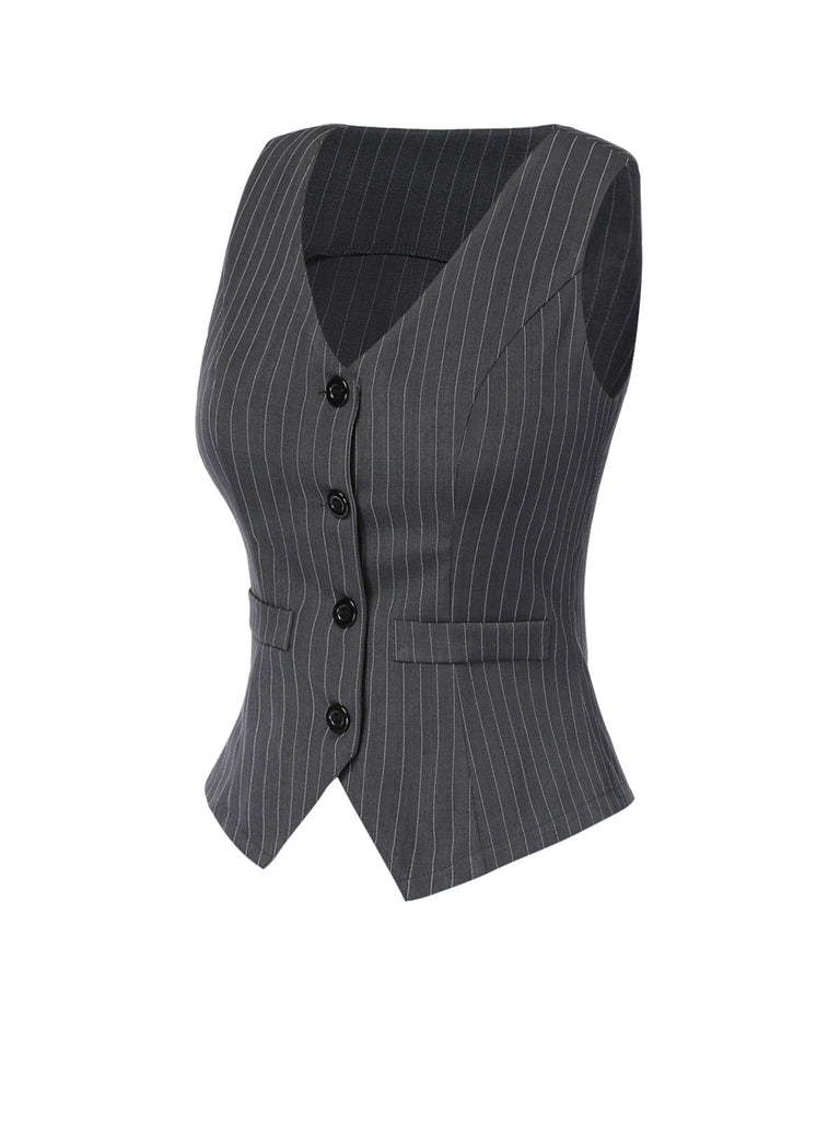 Gilet sans manches à rayures fines gris foncé des années 1960