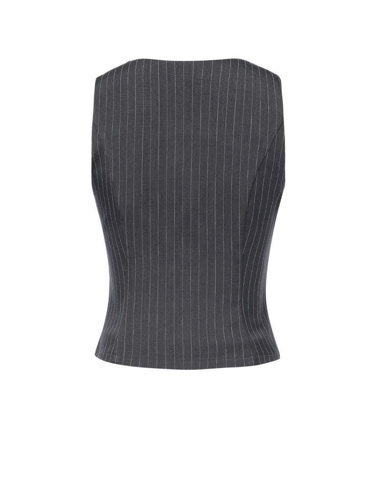 Gilet sans manches à rayures fines gris foncé des années 1960