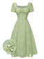 Robe verte à petites fleurs col cœur des années 1940