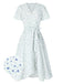 Robe blanche en coton fleurs avec ceinture des années 1940