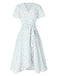 Robe blanche en coton fleurs avec ceinture des années 1940
