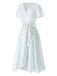 Robe blanche en coton fleurs avec ceinture des années 1940