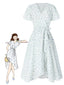 Robe blanche en coton fleurs avec ceinture des années 1940
