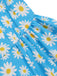 Robe dos nu marguerites bleue avec bordure en dentelle des années 1950