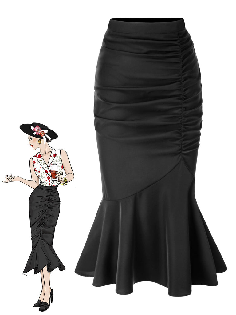 Jupe sirène asymétrique noire uni des années 1930