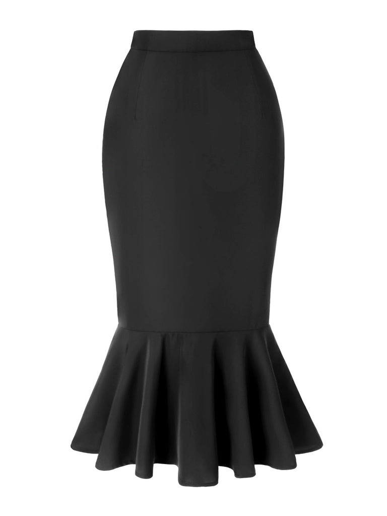 Jupe sirène asymétrique noire uni des années 1930