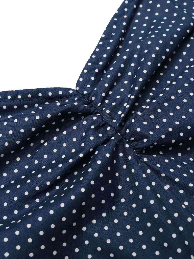 Combishort bleu à bretelles en patchwork à pois des années 1940
