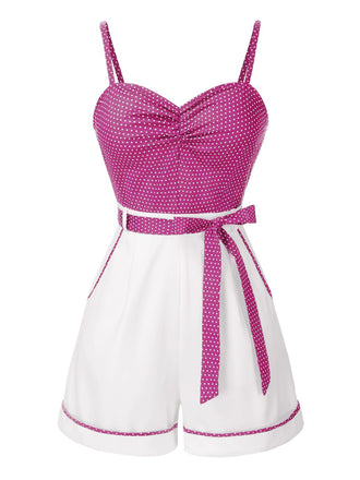 Combishort rose à bretelles en patchwork à pois des années 1940