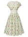 Robe beige col revers en dentelle florale des années 1940