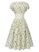 Robe beige col revers en dentelle florale des années 1940